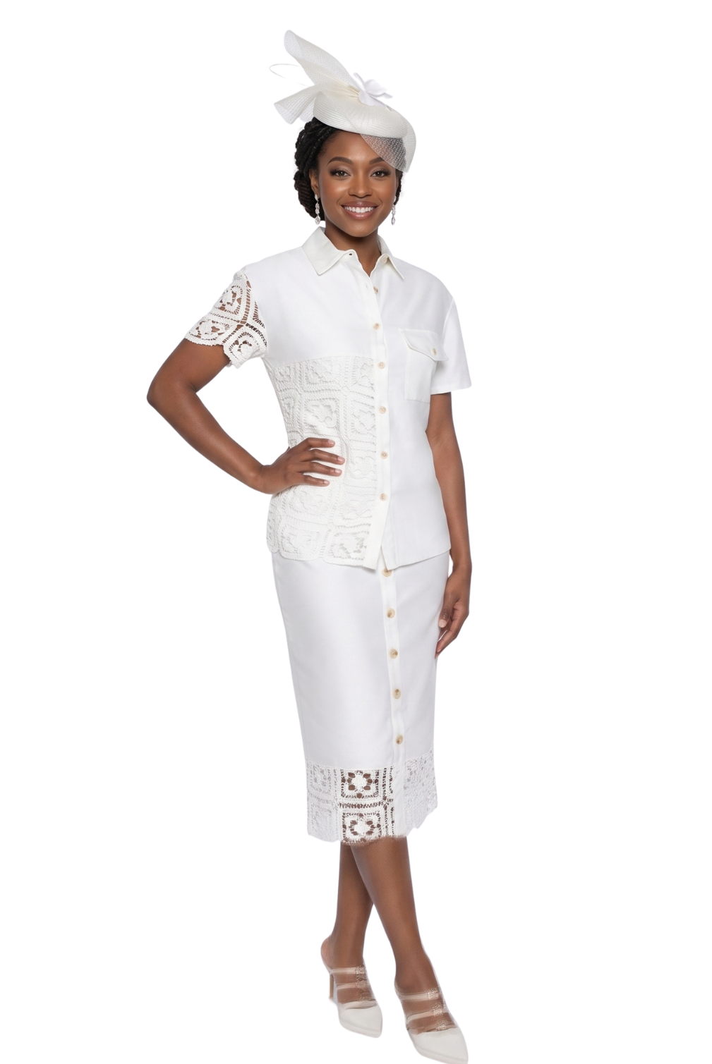 Lace Trim Skirt Suit by Lily & Taylor