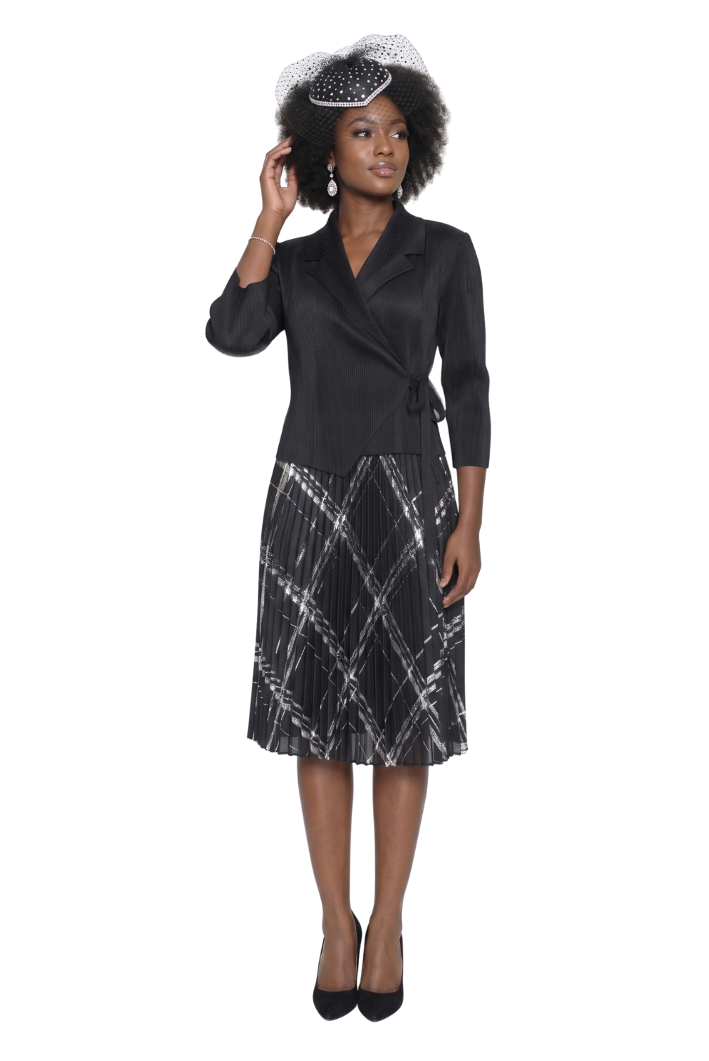 Plaid Pleated Wrap Midi Dress by Lily and Taylor