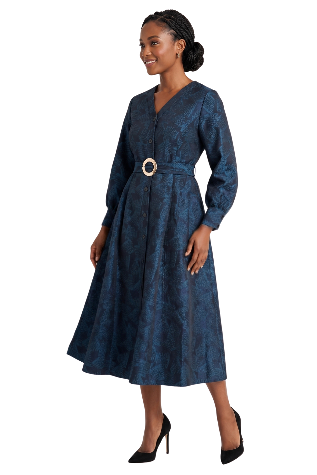 Belted Jacquard Midi Dress by Lily & Taylor