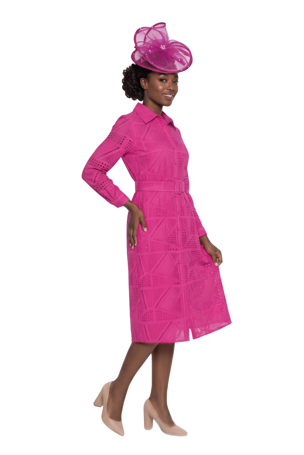 Geometric Lace Belted Midi Dress by Lily and Taylor - Especially Yours