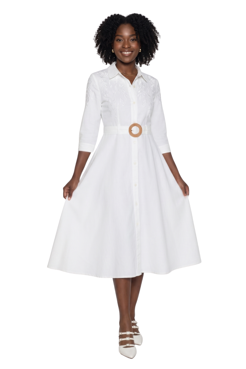 Belted Button Front Midi Dress by Lily and Taylor