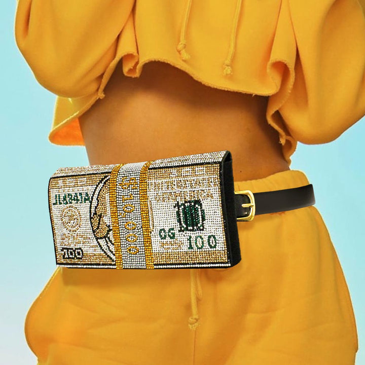 10K USD Money Rhinestone Fanny Pack / Belt / Clutch Bag - Especially Yours