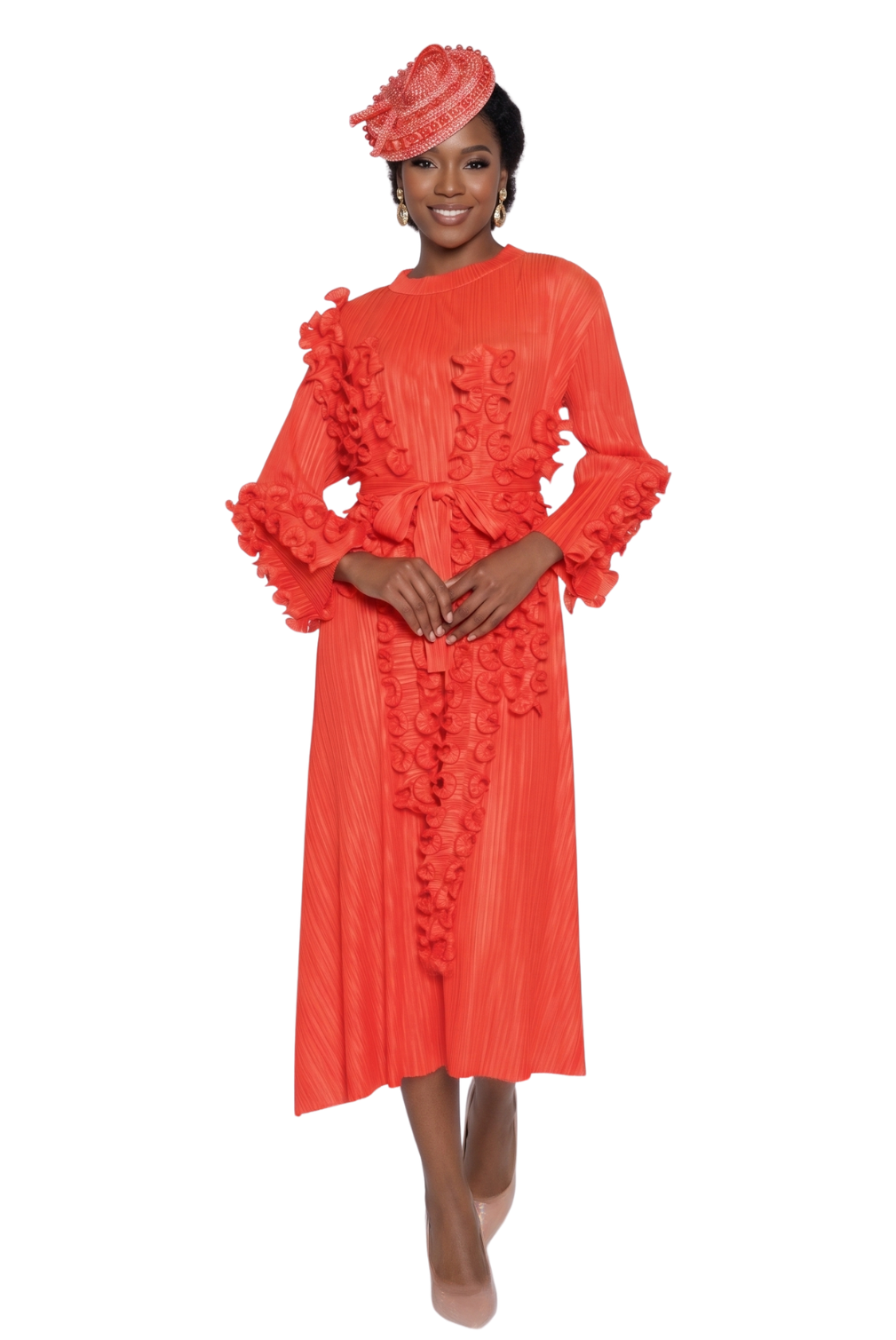 Ruffle Trim Pleated Midi Dress by Lily and Taylor