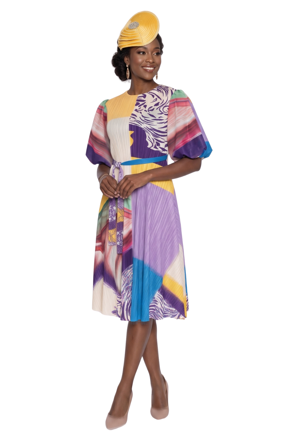 Abstract Print Pleated Midi Dress by Lily and Taylor