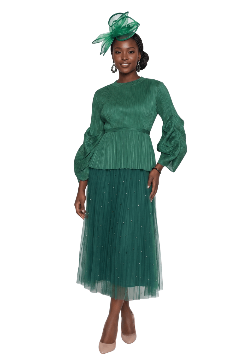 Pleated Pearl Mesh Midi Dress by Lily and Taylor - Especially Yours