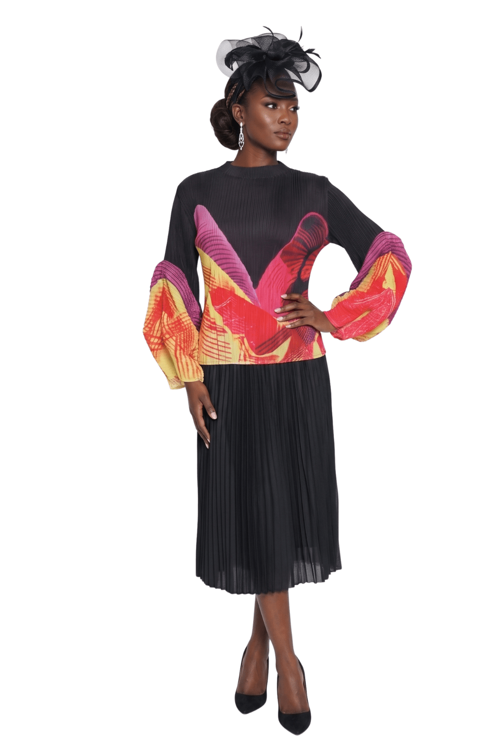 Abstract Pleated Sleeve Midi Dress by Lily and Taylor - Especially Yours