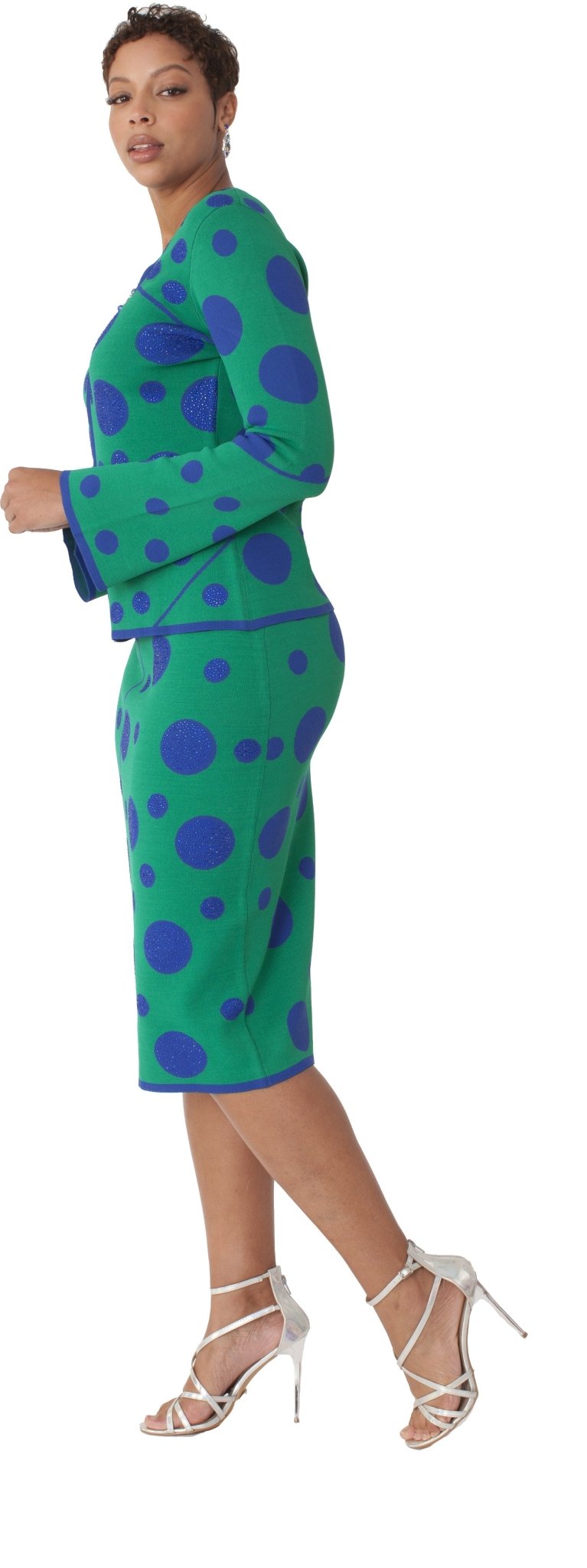 Kelly Green & Royal Blue Polka Dot Knit Suit - 5343 - Especially Yours