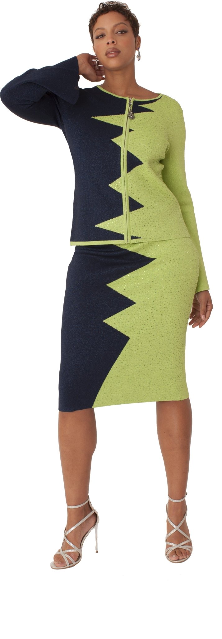 Lime & Navy Geometric Knit Suit - 5349 - Especially Yours
