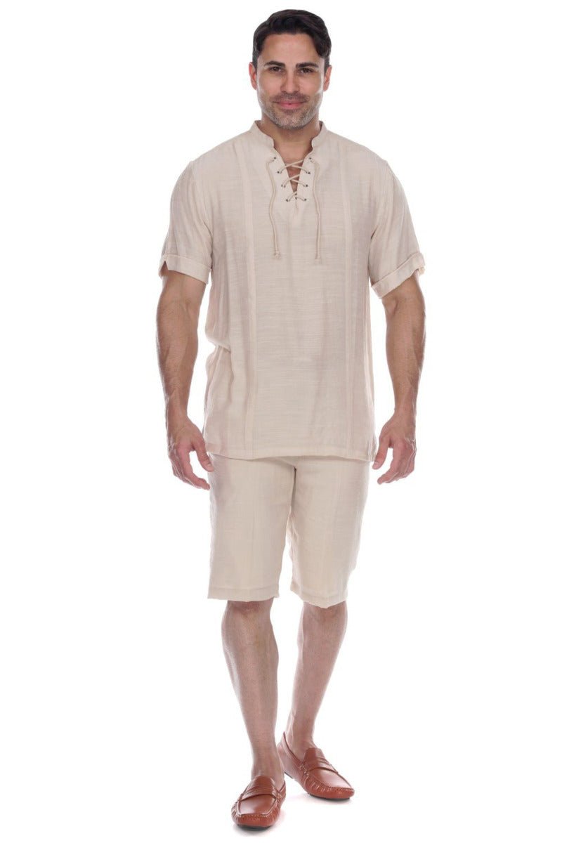 Men's Beachwear Henley Lace Up Shirt Short Sleeve - Especially Yours