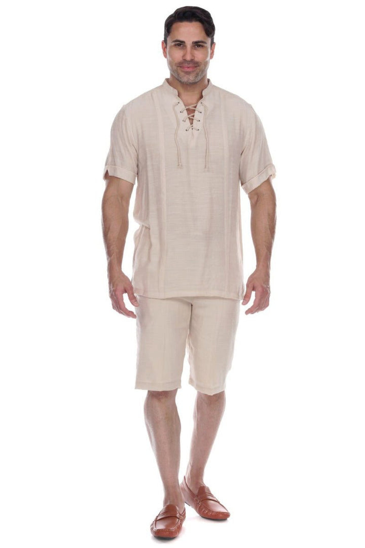Men's Beachwear Henley Lace Up Shirt Short Sleeve - Especially Yours