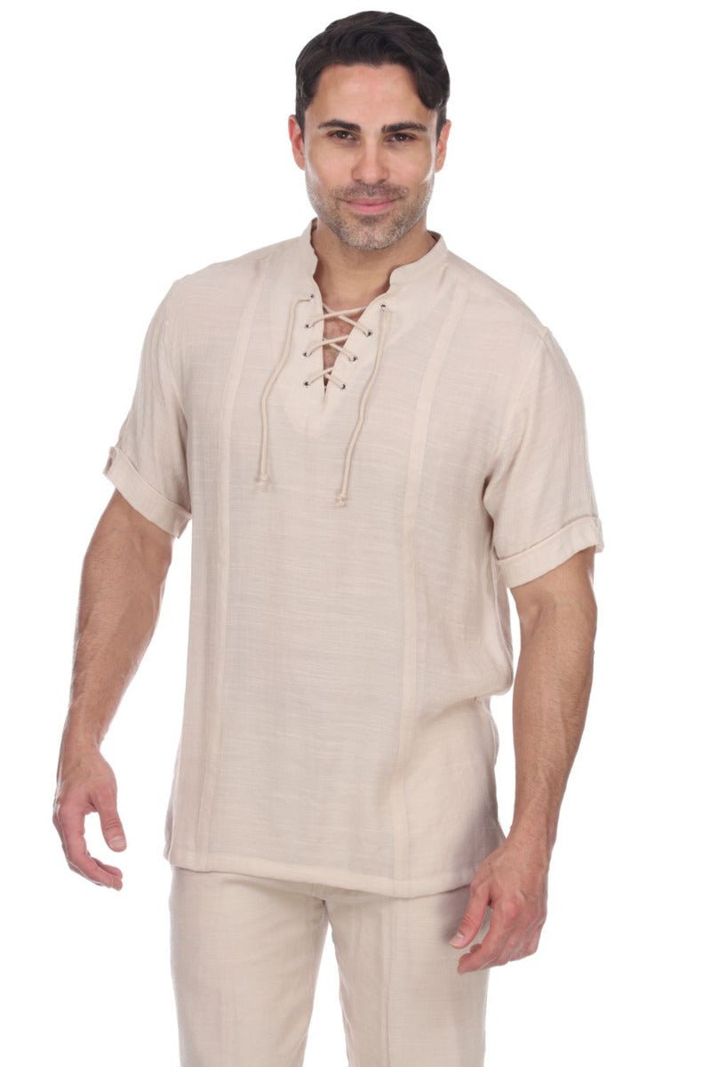 Men's Beachwear Henley Lace Up Shirt Short Sleeve - Especially Yours