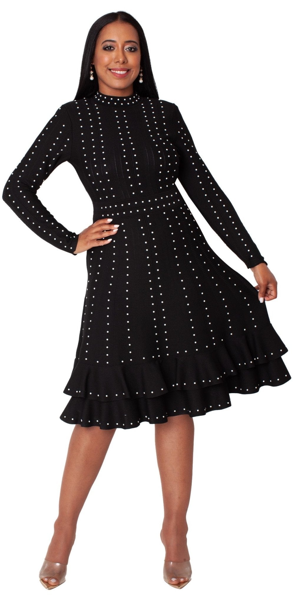 Black Knit Studded Dress with Ruffle Hem - 5374 - Especially Yours