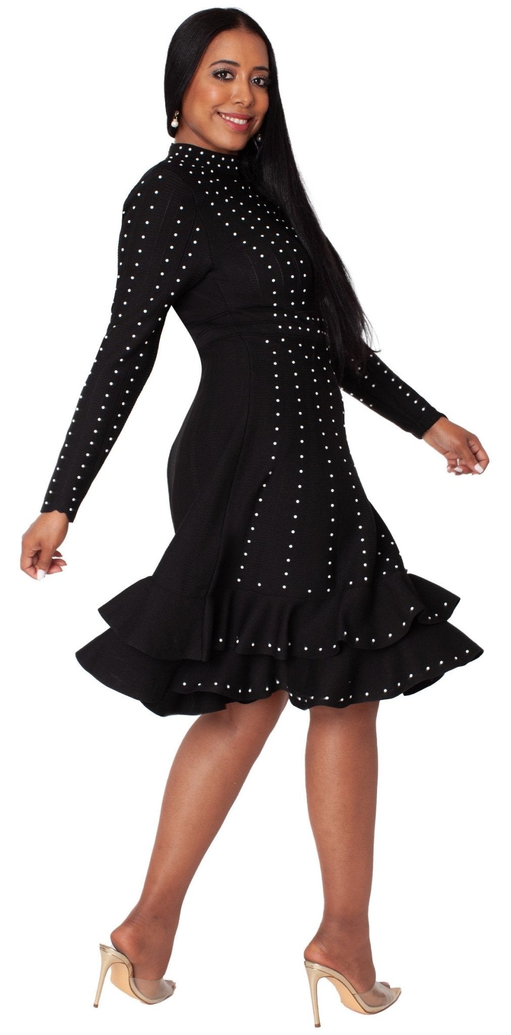 Black Knit Studded Dress with Ruffle Hem - 5374 - Especially Yours