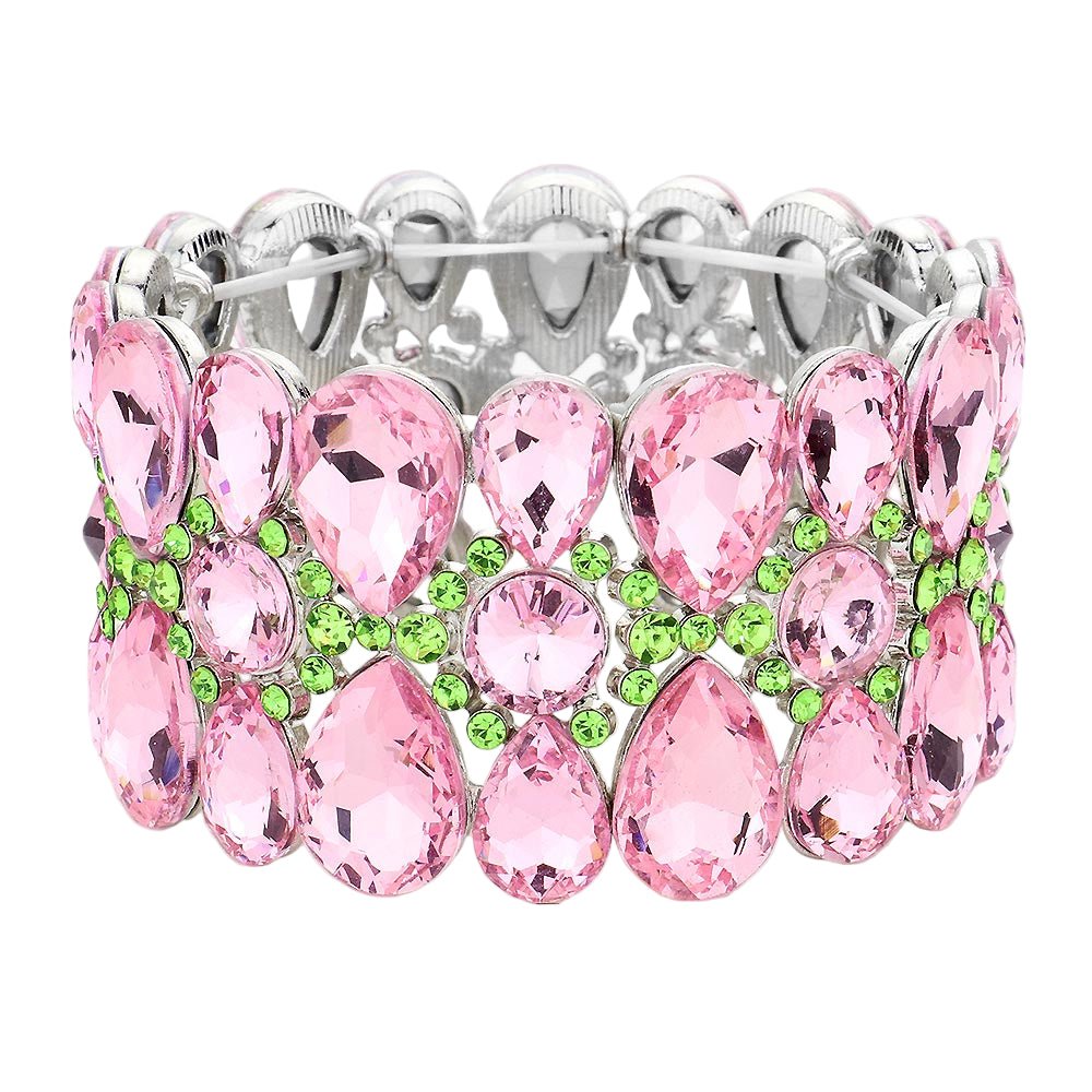 Pear Crystal Floral Rhinestone Stretch Evening Bracelet - Especially Yours