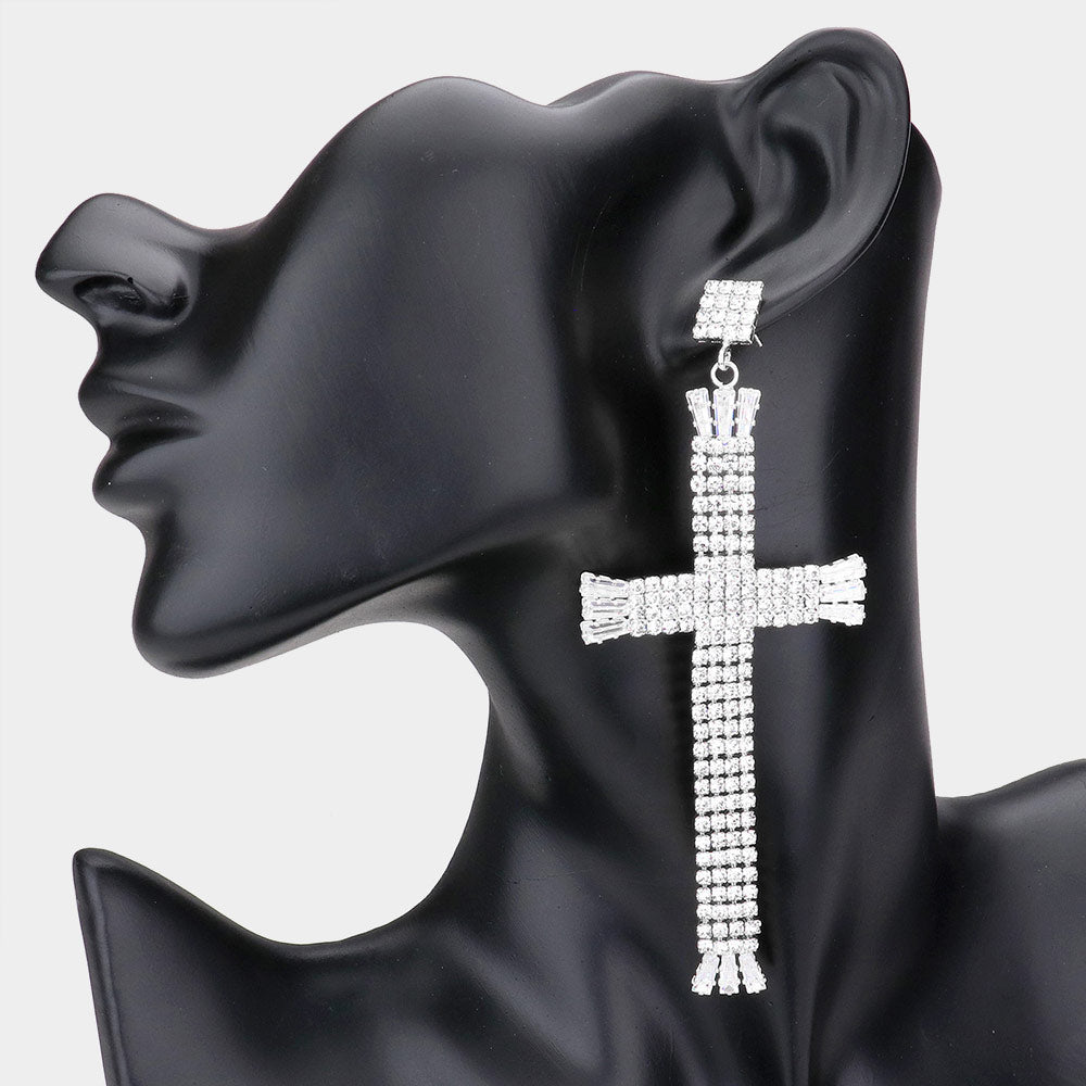 Rhinestone Cross Dangle Evening Earring - Especially Yours