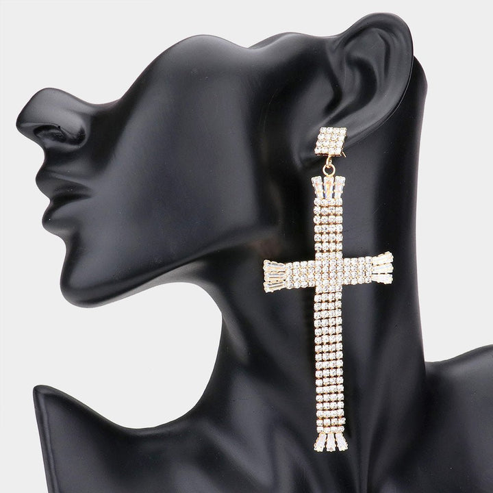 Rhinestone Cross Dangle Evening Earring - Especially Yours