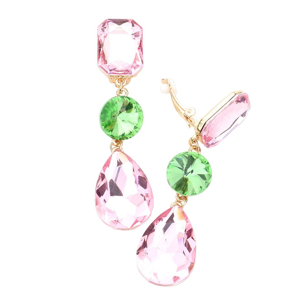Triple Glass Crystal Drop Clip On Earrings - Especially Yours