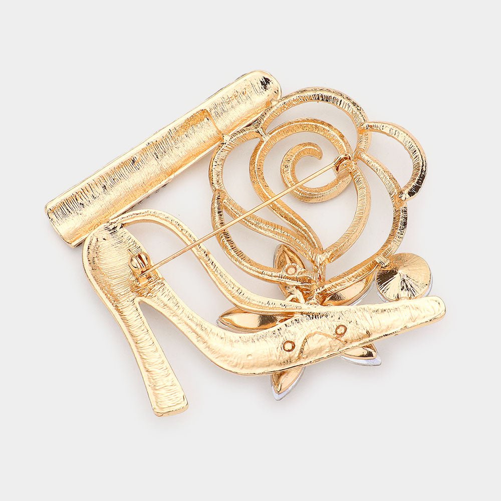 Rhinestone Pave High Heel Flower Lipstick Brooch - Especially Yours