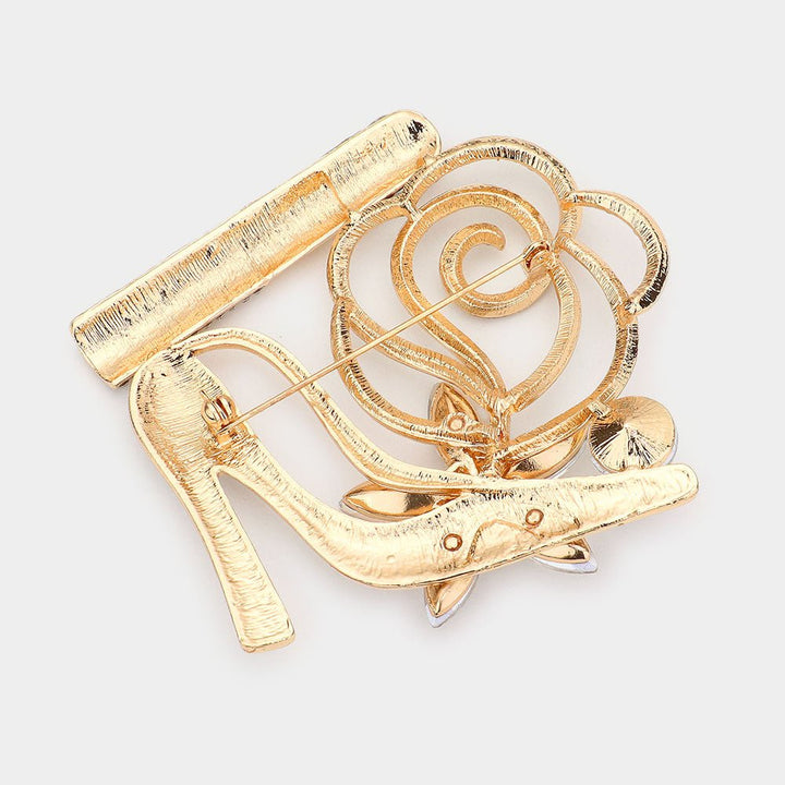 Rhinestone Pave High Heel Flower Lipstick Brooch - Especially Yours