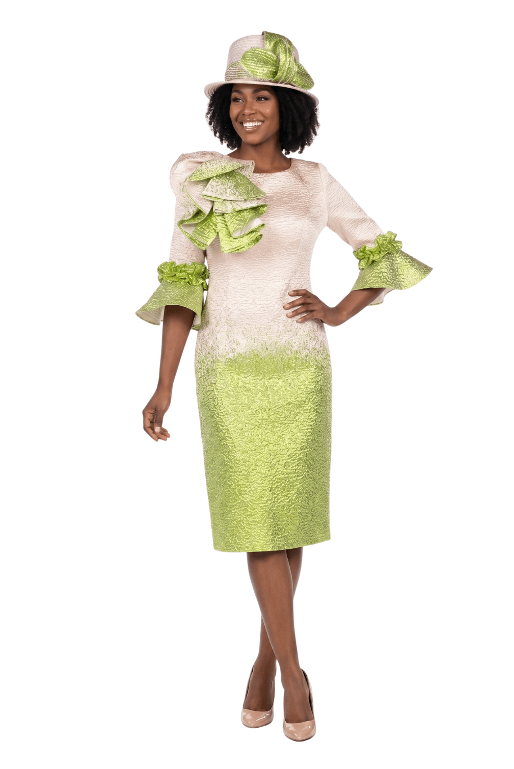 Metallic Brocade Ruffle - Shoulder Sheath Dress - Plus - Especially Yours