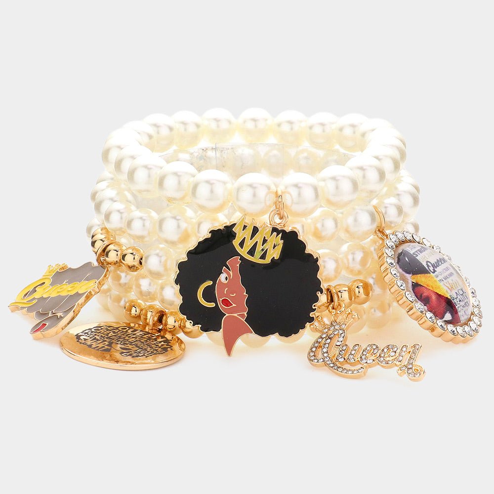 5PCS - Queen Message Afro Girl Charm Beaded Stretch Bracelets - Especially Yours