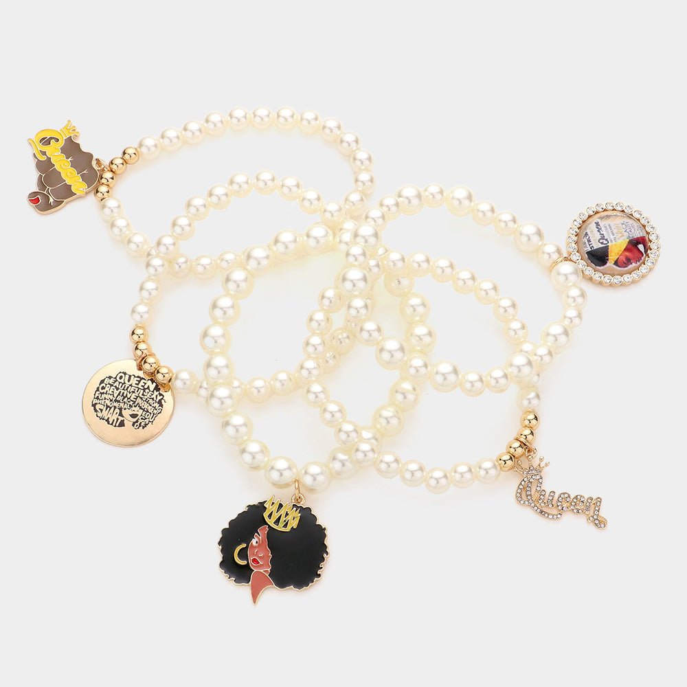 5PCS - Queen Message Afro Girl Charm Beaded Stretch Bracelets - Especially Yours