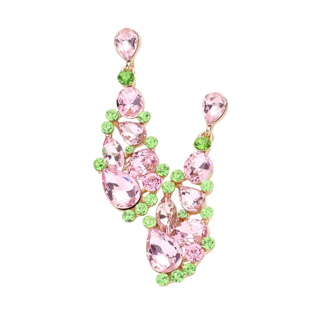 Round Teardrop Stone Cluster Dangle Evening Earrings - Especially Yours