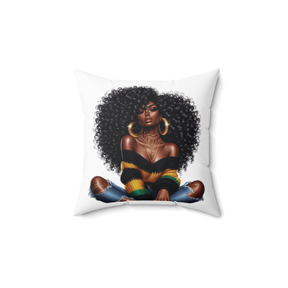 Afro Chic Decorative Pillow — Black Woman with Big Curls Graphic - Especially Yours