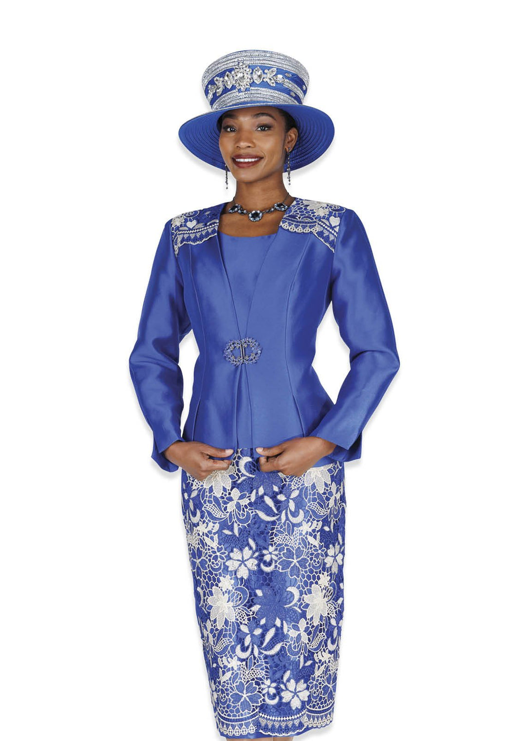 Champagne Italy 5904 Royal 3 - Piece Lace Skirt Suit with Peplum Jacket - Especially Yours