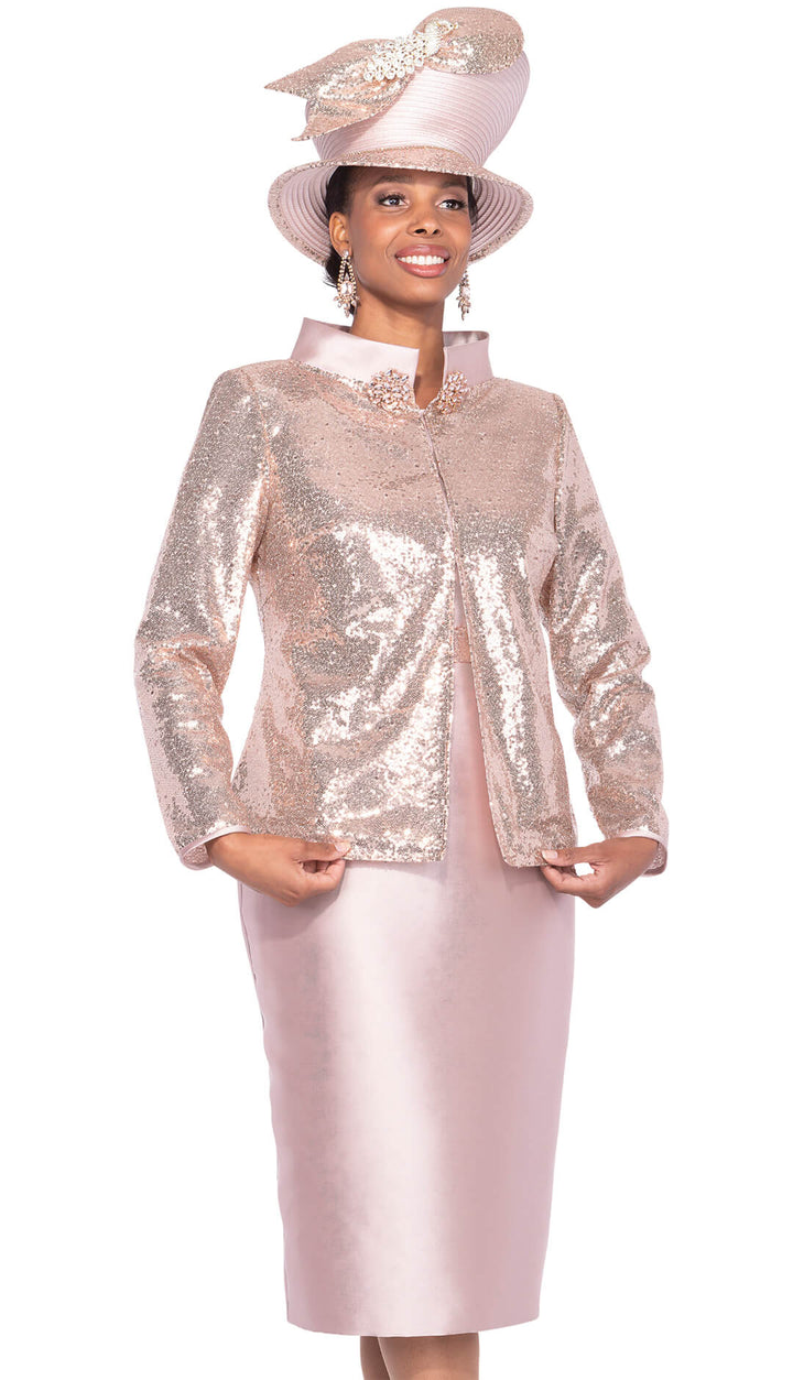 Glamorous Blush Gold Sequin Jacket & Satin Twill Shift Dress Set - Especially Yours