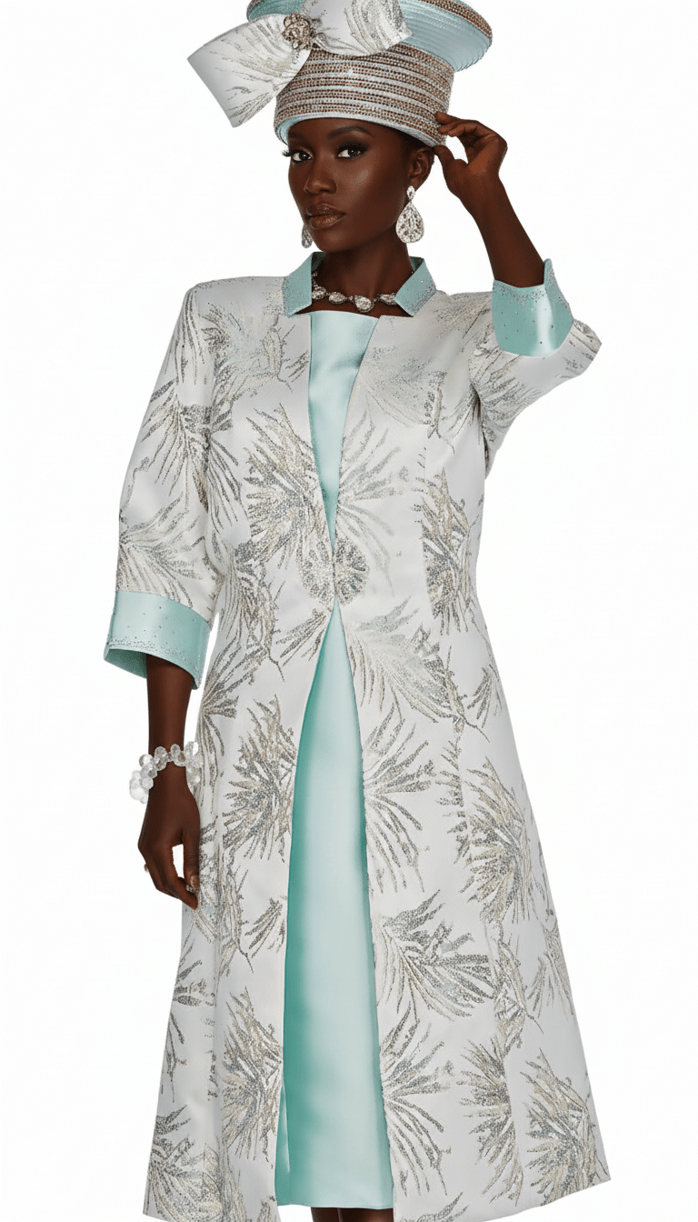 Chic Light Green Satin Twill Shift Dress with Sparkling Metallic Leaf Duster - Especially Yours