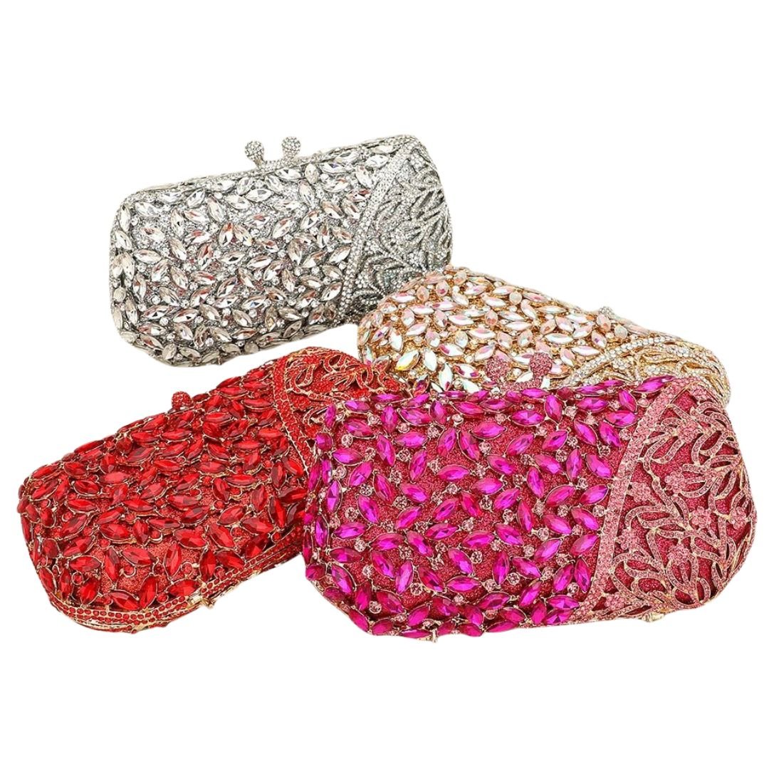 Floral Leaf Crystal Frame Evening Clutch Shoulder Bag - Especially Yours