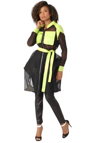 Net Mixed Media Jacket with Belt – Faux Leather Accents, Mid-Size | For Her NYC 81950 - Especially Yours