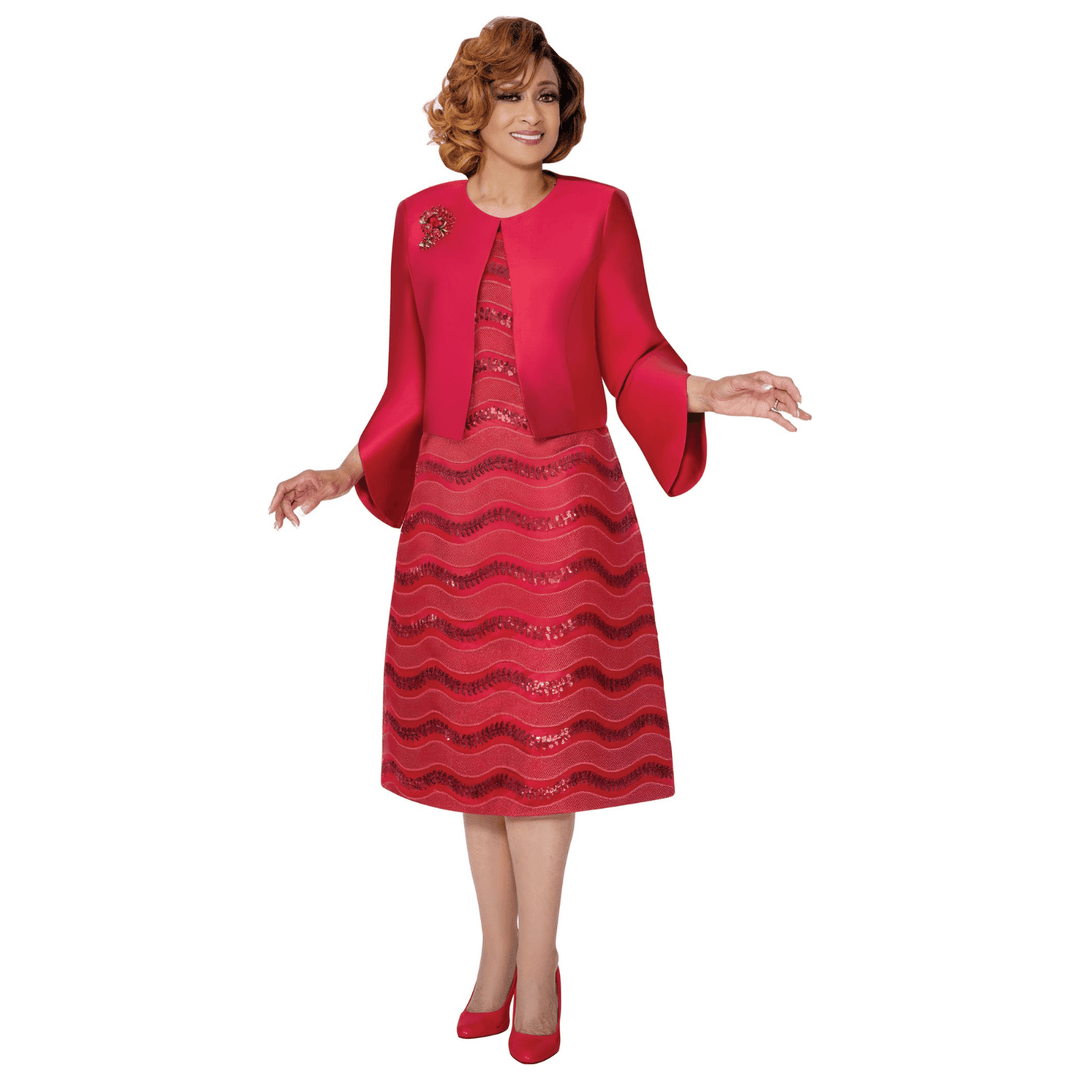 Sequined Wave Pattern A - line Dress with Solid Tulip Sleeve Jacket 310002 - Especially Yours