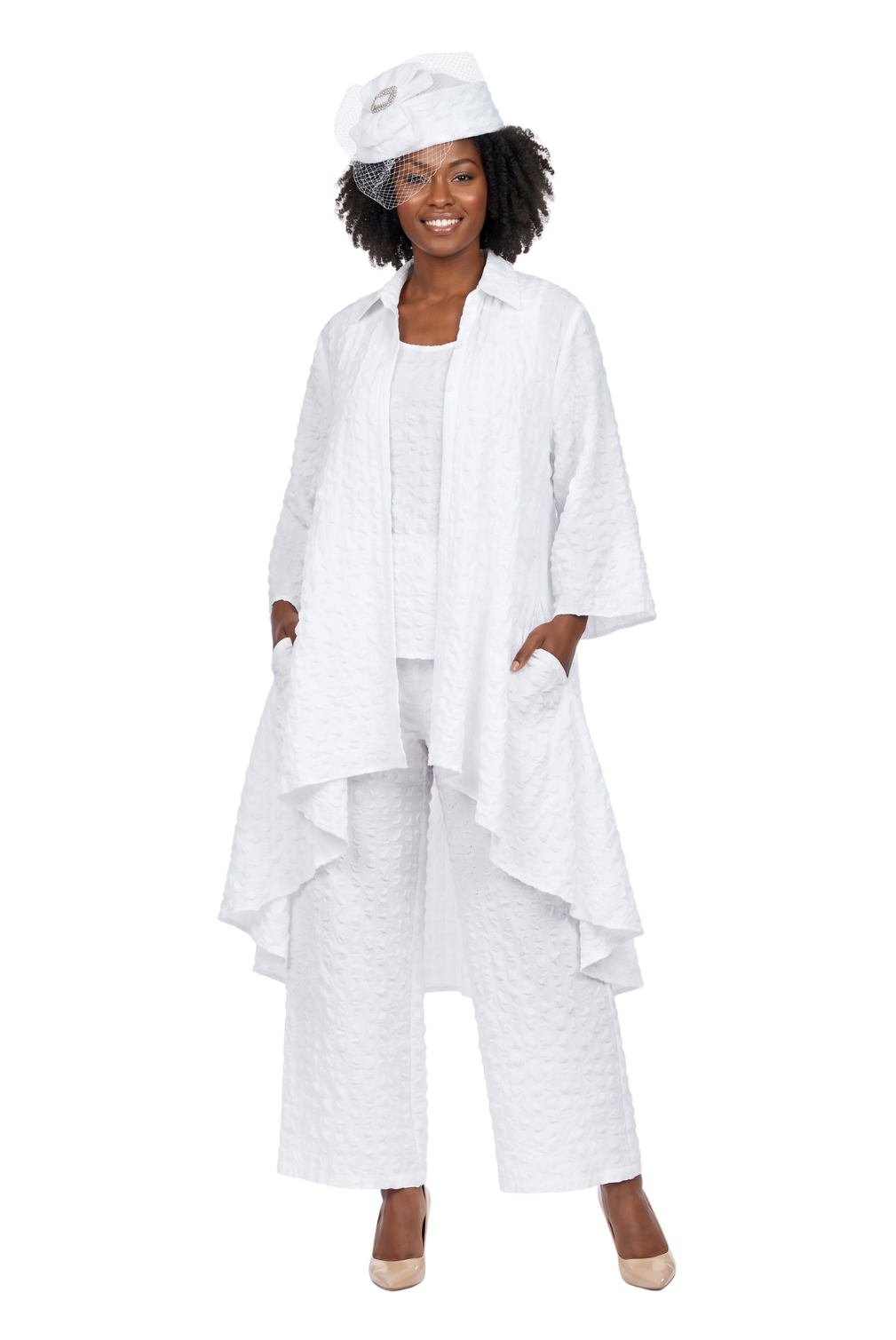 3pc Popcorn Hi-Lo Jkt, Cami, Culottes Set