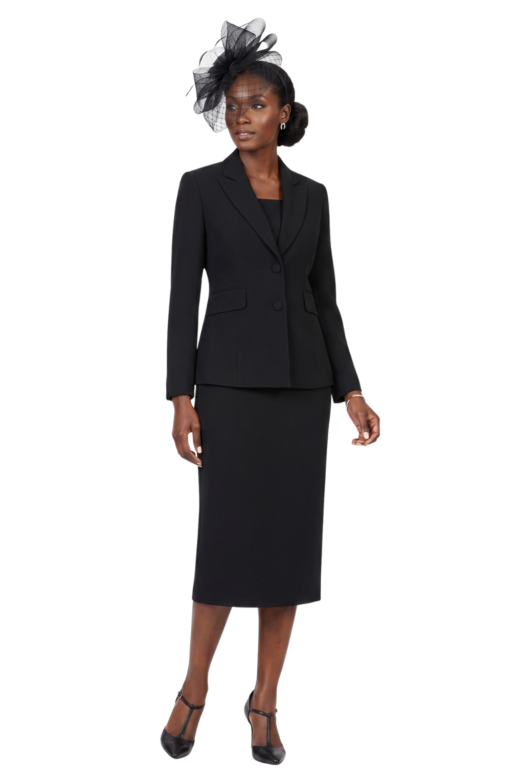 2pc Notch Collar 2-button Skirt Suit-Plus size