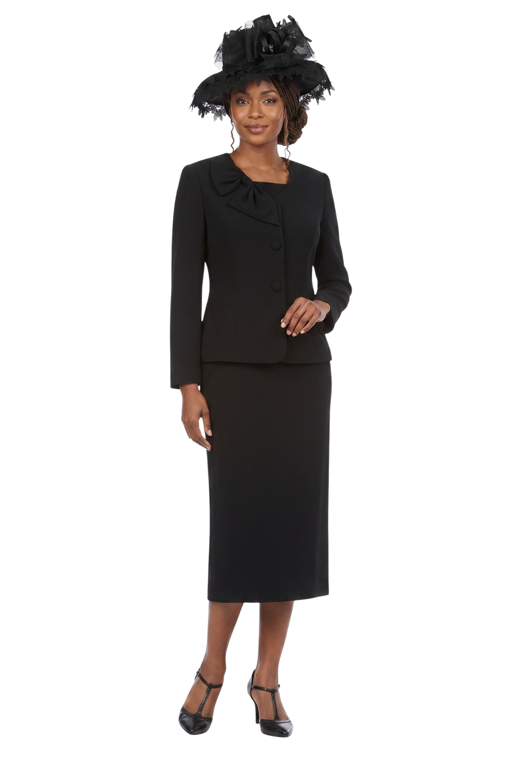 2pc Bow Neck Skirt Suit - Plus