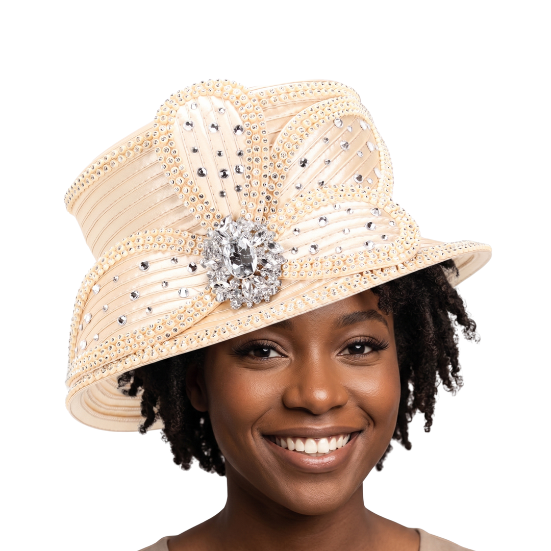 Small Brim Hat w/ Bows & Rhinestone Decor