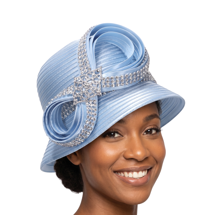 Rhinestoned Bucket Hat in Satin Ribbon