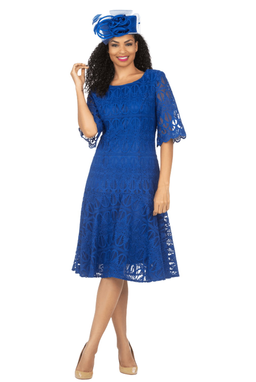 1pc Embroidery Lux Lace Pleated Flare Dress - Especially Yours