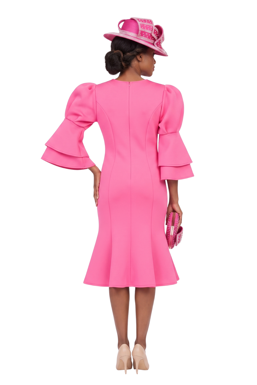 Puff Bell Slv Scuba Dress w/ Mermaid Sweep
