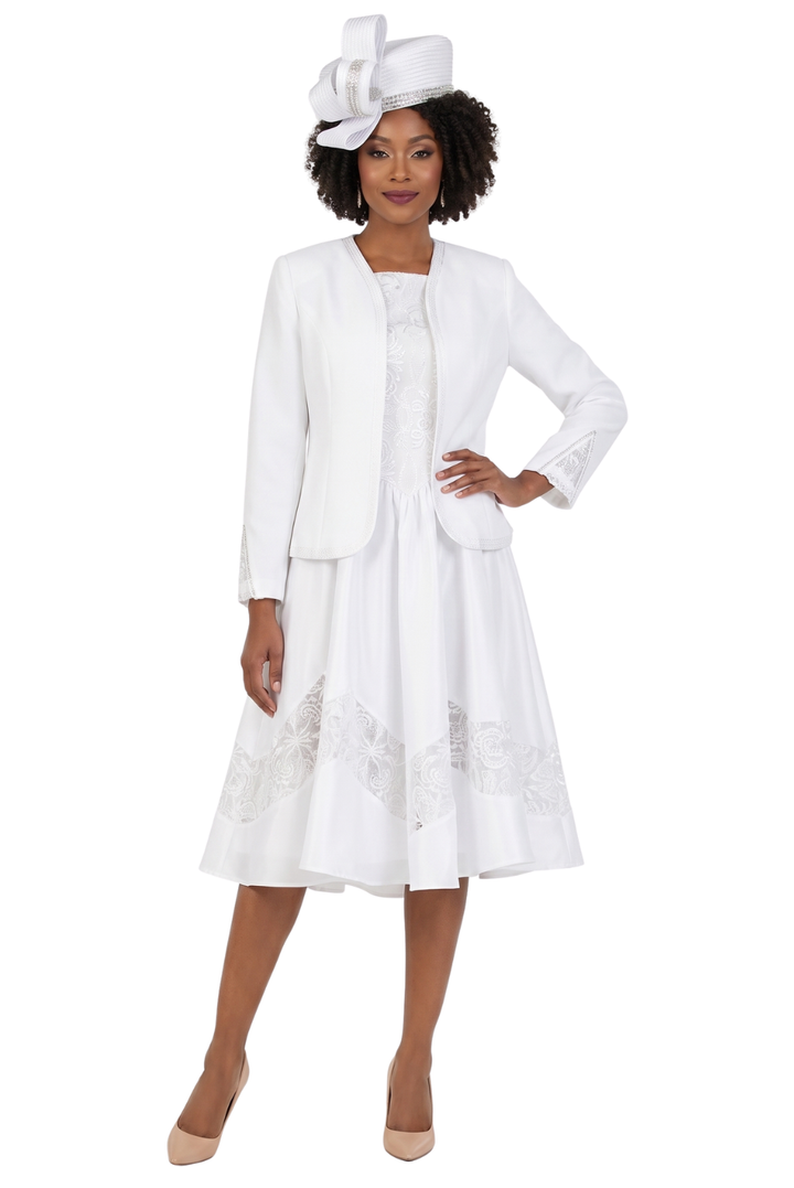2pc Shantung+Lace A-line Dress w/ Jkt