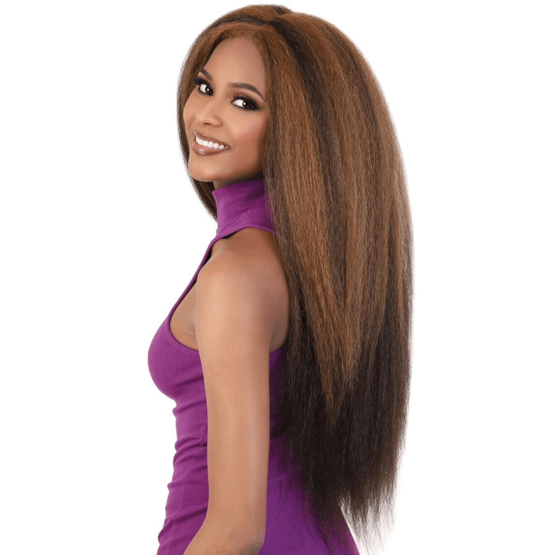 HBL.KIMIA Natural Kinky Straight Long Human Hair Blend Lace Wig - MoTown Tress - Especially Yours