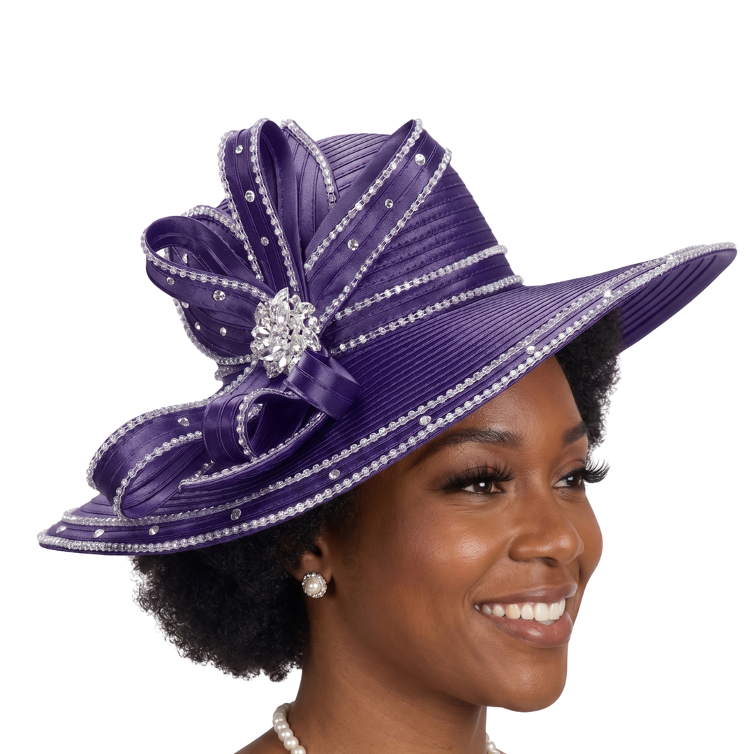 Wide Brim Rhinestoned Ribbon Hat