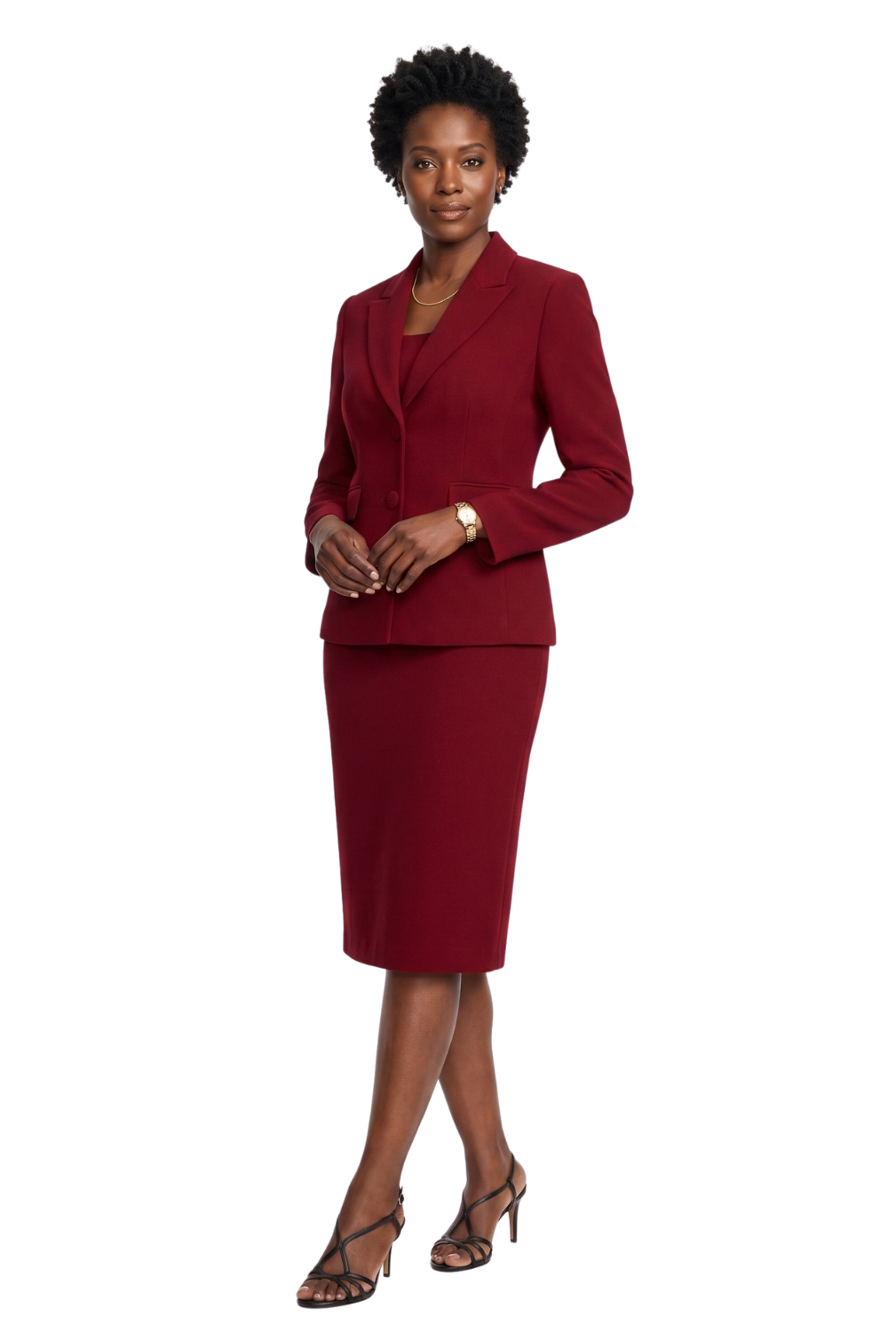 2pc Notch Collar 2-button Skirt Suit