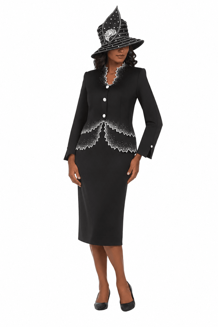 Black&White Crystal Zigzag Premium Scuba 2pc Suit - Especially Yours