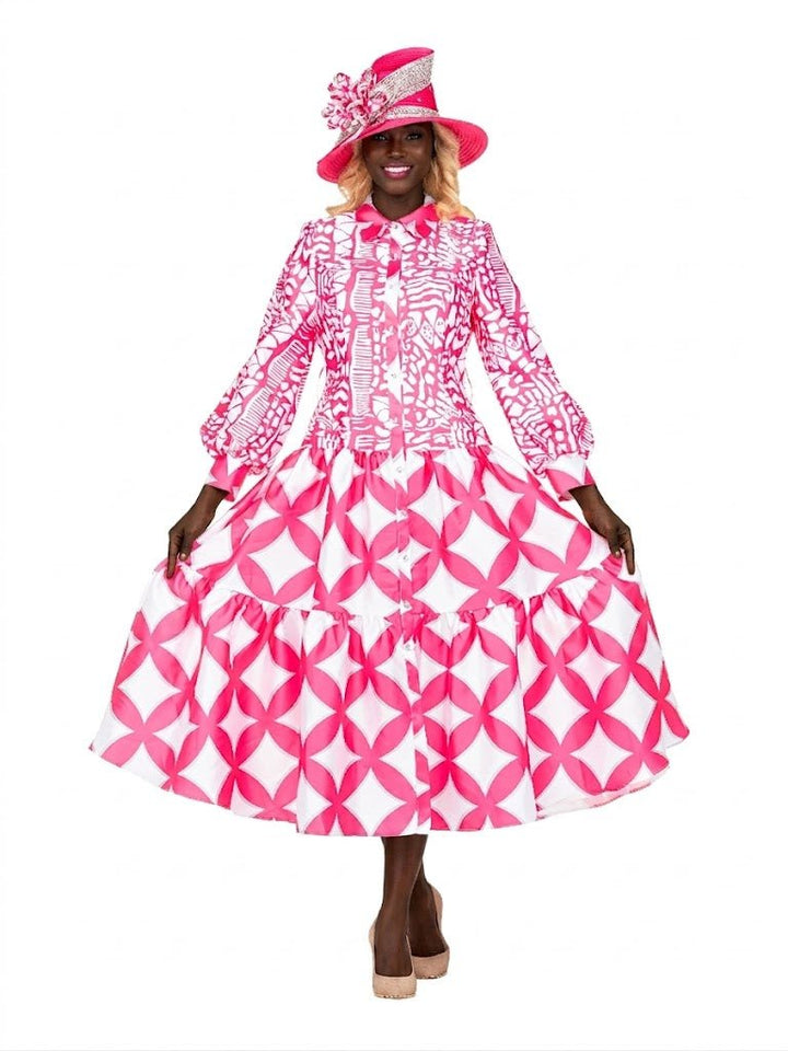 Bold Prt Tiered Button - Front Midi Drs w/ Belt - Plus - Especially Yours