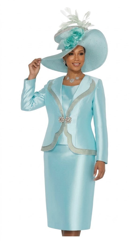 Scalloped Trim Satin Skirt Suit – Champagne Italy - Especially Yours