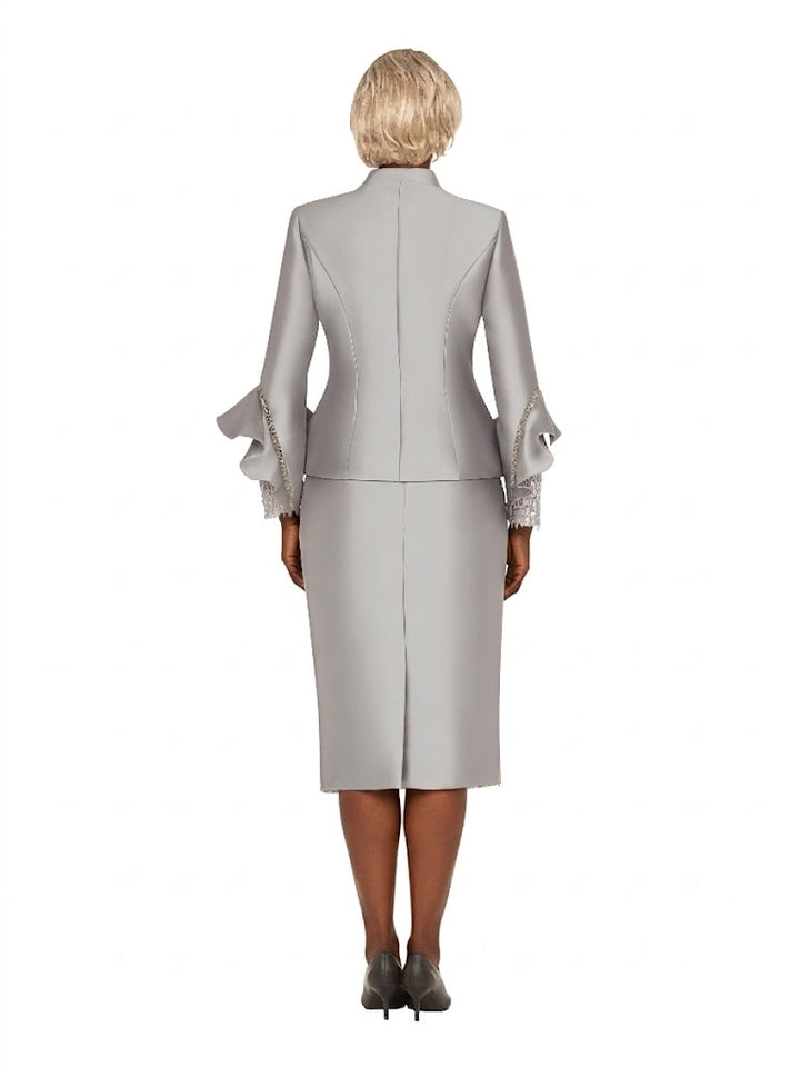 3pc Ruffle-Cuff Jkt, Cami&Fringe Pencil Skirt Suit