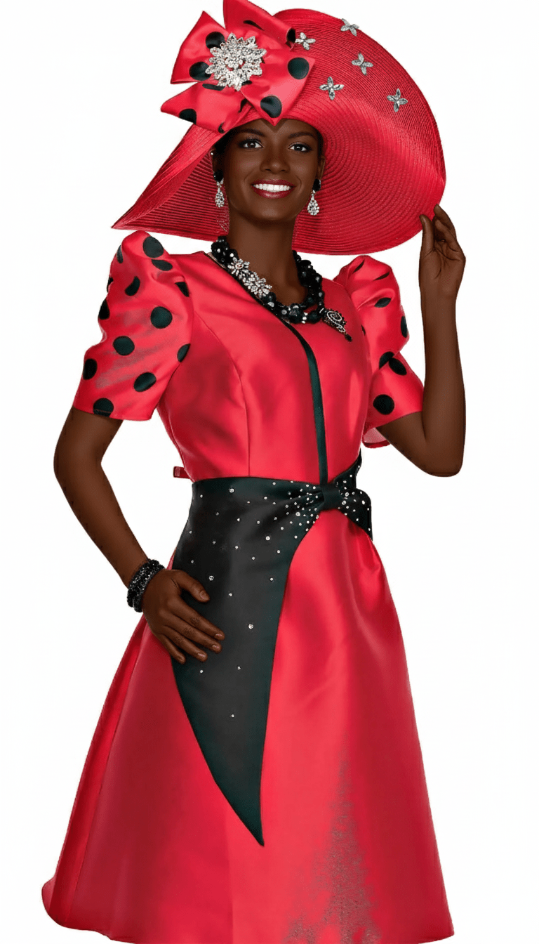 Stunning Red Polka Dot Puff Sleeve A - Line Dress with Rhinestone Accents - Especially Yours
